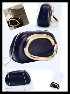 UNIQUE STYLE BLACK WITH GOLD CLUTCH OR CROSSBODY HANDBAG-VEGAN LEATHER‎-NWT